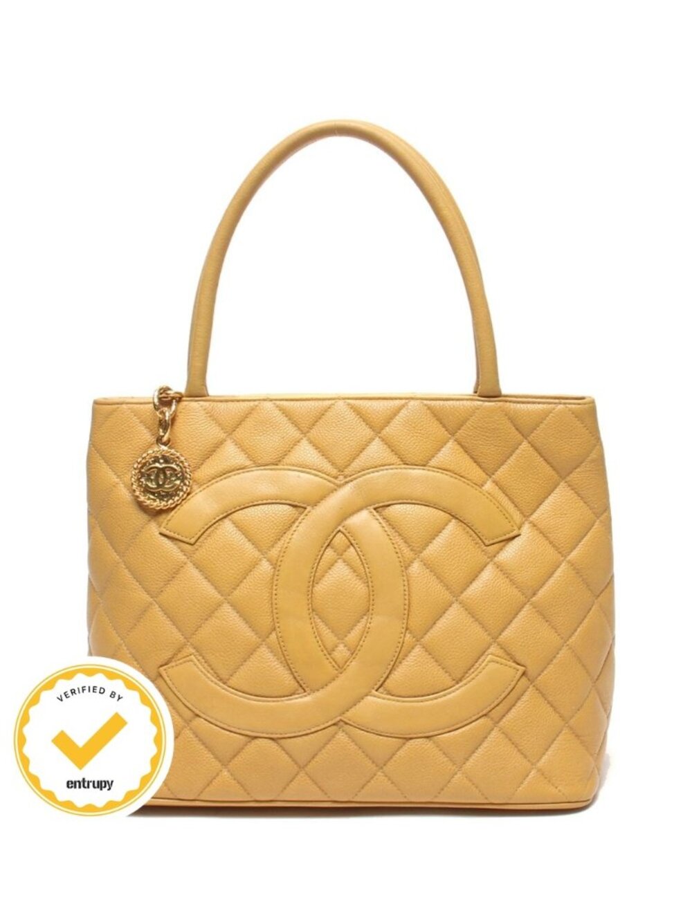 Chanel Tote Gold Caviar Leather Reissue Medallion No 5